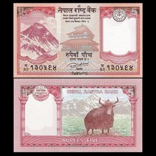 Nepal 5 Rupees, 100Pcs bundle, P 76, 2017/2020 year Banknotes, UNC, Everest, Yak picture