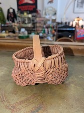 Antique Style Mini Woven Wood Splint Egg Basket Gods Eye Buttocks Appalachian  picture