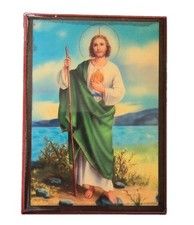 Vintage Saint Jude Wood Plaque Catholic Religious Art Icon Devotional Shimmer  picture