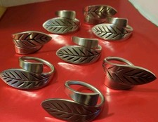 VTG Set 8 Pewter Tone Bypass Leaf Napkin Rings Botanical Garden Party Pier 1 picture