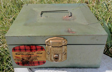 Vintage Hamilton Skotch Metal Porta-Check File Lock Box Green w Key 9x9x 4 picture