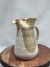 Art Pottery Pinched Pitcher Vase Handled Drop Double Glaze Tury Pottery Signed picture