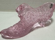 Vintage Fenton Pink Rose Cat Head Daisy and Button Glass Slipper Shoe - EUC picture