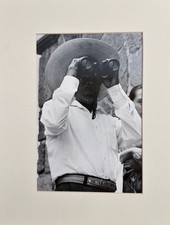 Vintage B&W Photo Man in Sombrero with Binoculars Matted Photo picture