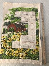 Vintage 1972 Cloth Calendar Barn Trees Covered Bridge Daisies Wall Decor Towel picture