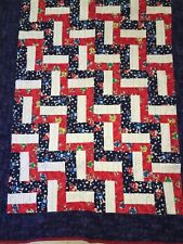 M&M red white blue handmade quilt 60x44 lap blanket bed coverlet M&M's candy picture