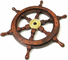 VINTAGE ANTIQUE 24'' NAUTICAL SEA SHIPS STEERING SHIPS DECOR WHEEL WALL picture