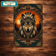 Native American Wolf Suncatcher Style Indigenous Tribal Art Metal Sign 8x12 picture