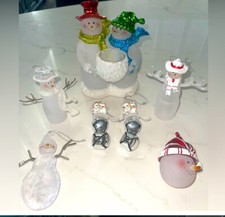 Vintage Frosted Glass Snowman Figurine Bundle Of 7 picture