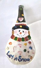 Spoon Rest, Snowman Let it Snow Ceramic Festive Christmas Holiday Kitchen Decor picture