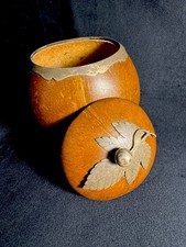 Vintage Three Footed Hollow Coconut Trinket Box Tested Sterling Silver Fittings picture