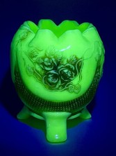 Northwood Fine Cut & Roses Custard Uranium UV Glass Rose Bowl Like Fenton picture