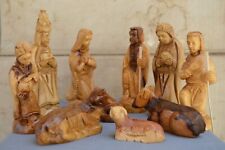 Rare Vintage 11 Figure Nativity Scene Hand Carved Olive wood Holy Family Statues picture