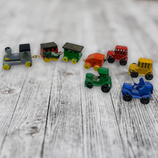 Vintage Mini Train & Toy Car Lot Wood Train Metal Cars Dollhouse picture