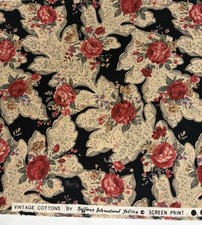 Vintage Cotton Hoffman International Fabric  1.5 Yard Red Roses Black Lace OOP picture