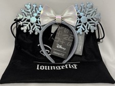 RARE New Loungefly Disney Minnie Mouse Winter Snowflake Ears Headband Box Lunch picture