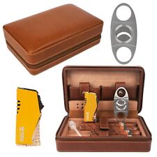 4-Finger Portable Travel Leather Cigar Case, Cigar Cutter,Cigar Humidor ,lighter picture
