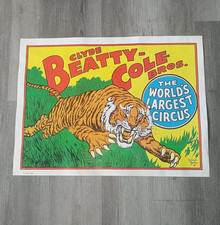 1960s Clyde Beatty Cole Bros Circus Poster Tiger Roland Butler No 84-CB 28x21