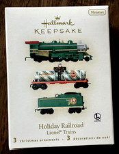 HALLMARK 2008 HOLIDAY RAILROAD LIONEL TRAINS 3 MINIATURE TRAINS ORNAMENTs New picture