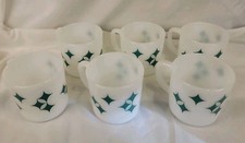 Vintage Atomic Starburst Federal Milk Glass coffee MUG Turquoise MCM Set of 6 picture
