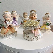 Vintage BIRTHDAY ANGELS Figurine Spaghetti Trim November, Friday Lot Of 5 picture