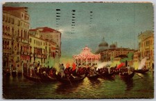 1923 Venice Grand Canal Serenade Italy Postcard Gondolas Night Scene Posted picture