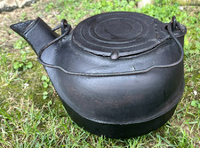 Antique Cast Iron Kettle Primitive Tea Pot Campfire Hearth Farmhouse Decor VTG picture