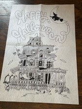 Halloween Haunted House Liquid Embroidery TriChem 1970s Felt 38”X25” UNPAINTED picture