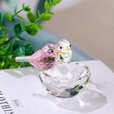 Crystal Pink Clear Birds Figurine Collectible Art Glass Animal 3.3 x 2.1 x 2in picture
