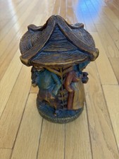 Rustic Resin Figurine Candle Holder, Round, Brown Multicolor, People Design picture