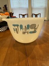 Mid Century Modern Atomic White & Turquoise Kitchen Mixing Bowl Fire King picture
