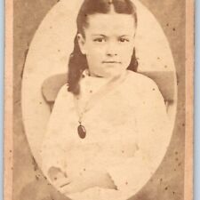 c1870s Nice Smirking Little Girl Young Lady Child Necklace CdV Photo Card H27 picture