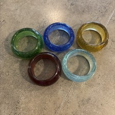 Vtg Set of 5 Sea Glass Art Blown Glass Bubble Napkin Rings Blue, Multi Colors picture