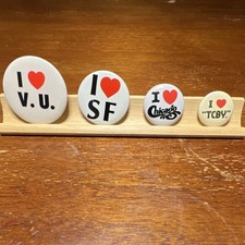 Vintage I Love Heart Pinback Button Lot of 4 - SF Chicago TCBY VU Retro Promo picture
