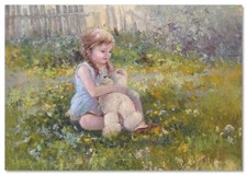 LITTLE GIRL  & Teddy bear favorite toy KIDS ART Morozova Russia NEW Postcard picture