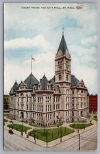 COURT HOUSE AND CITY HALL, STREET, PEOPLE, CARS ST. PAUL,MN. 1911 Postcard TS-61 picture