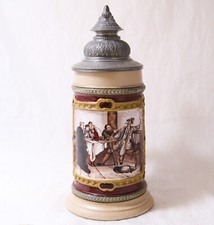 Antique German HR Hauber&Reuther Porcelain Beer Stein #164 Tavern Scene dat.1895 picture