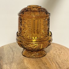 Vintage Indiana Glass Stars & Bars Amber Fairy Lamp 2 Piece Candle Holder 1970s picture