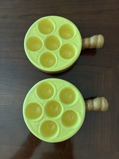 Vintage French Escargot Dishes Pair Modele Depose Rustic Yellow Brown Stoneware picture