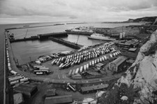 Aerial view of the docks with a Townsend Thoresen ferry and lorries - Old Photo picture