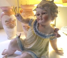 Antique Conta&Boehme BISQUE Porcelain PIANO Baby Figurine GIRL With Butterflies picture