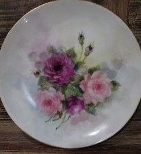 Vintage Floral HandPainted Plate Roses Pink Purple  6.5