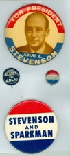 4 Adlai Stevenson Presidential Campaign Pinback Buttons Vote Gladly-1952-56 picture