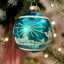 Vintage Shiny Brite Ornament Bluish/Teal 2.5”Three Wisemen Star Stencil  picture