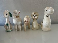 Vintage Mid Century Spaghetti Trim White Poodle Dog Vase Figurine  picture