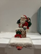 VTG Santa Claus at Chimney Cast Iron Christmas Stocking Hanger Holder picture