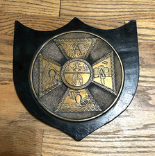 ANTIQUE Alpha Tau Omega fraternity Great Seal crest wall plaque, brass ATO - OLD picture