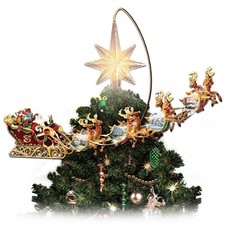 Bradford Thomas Kinkade Holidays in Motion Santa Reindeer Christmas Tree Topper picture