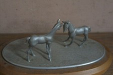 Vintage Pewter Horse Figurine on Wood Base 8.5