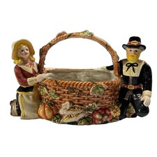 Vintage WCL Thanksgiving Fall Ceramic Harvest Basket Decor Planter picture